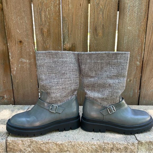 JUST FAB Women’s Black Gray Scout Sherpa Tweed Moto Boot Size 7.5 - Picture 6 of 9